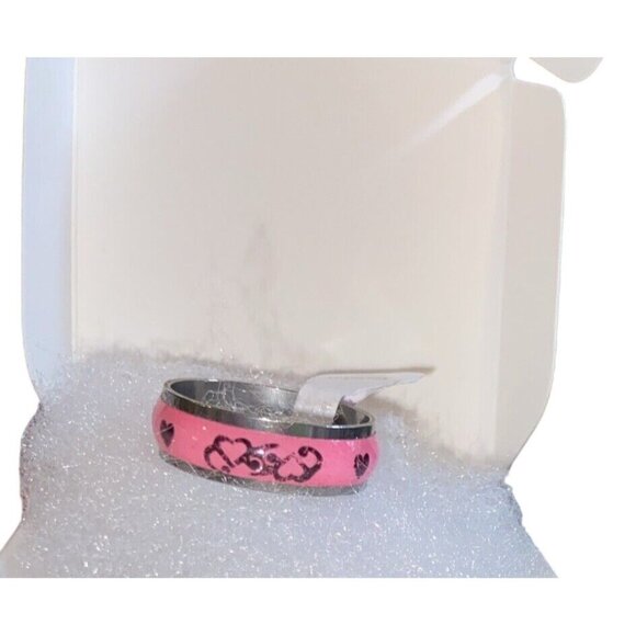 Stainless Steel & Enamel Ring - Hearts-Pink - Size 10 (20mm) - Boxed - Picture 3 of 5
